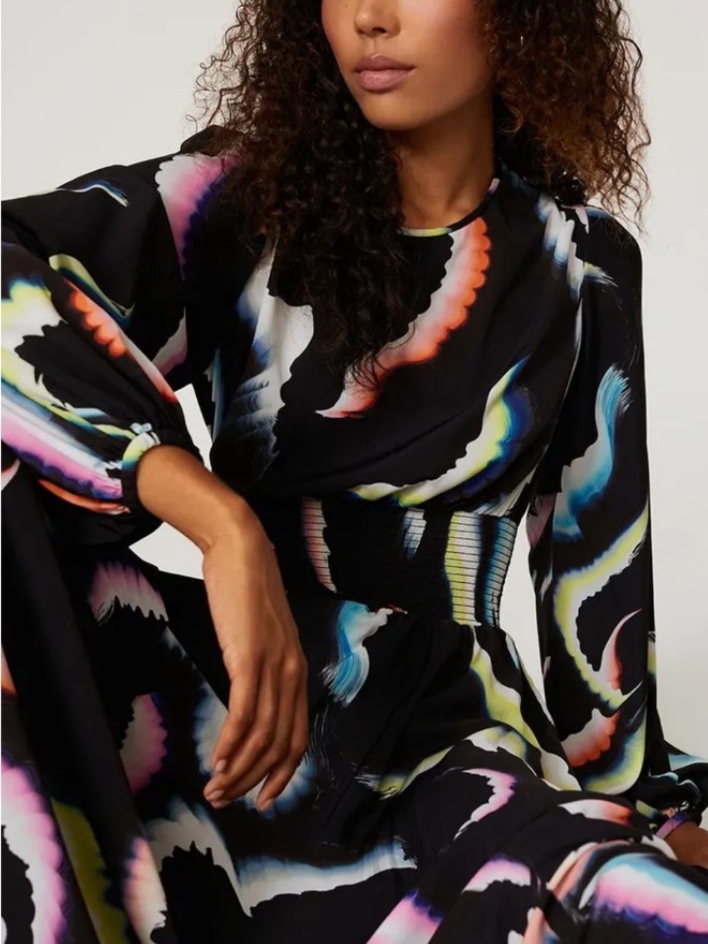 A.L.C. Black Maxi Dress with Multicolor Wave Print - Picture 4 of 10
